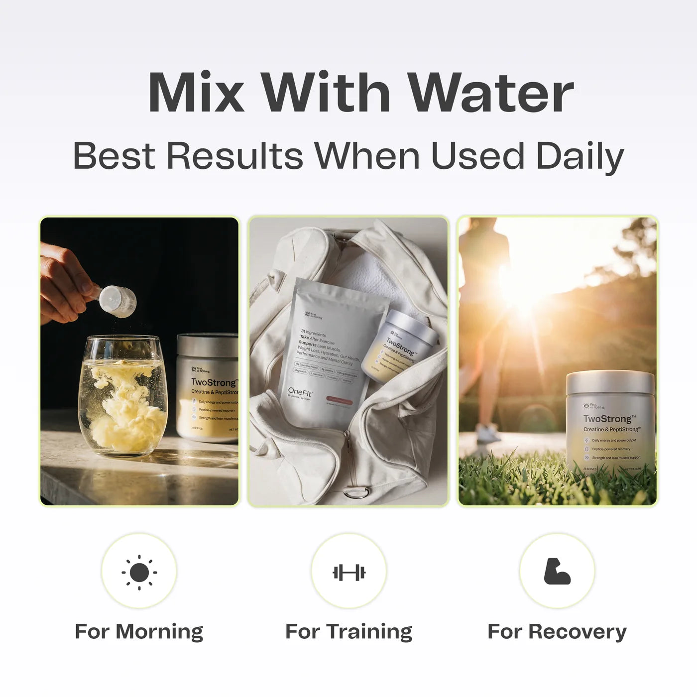 Mix with water, best results when used daily: for morning, training and recovery