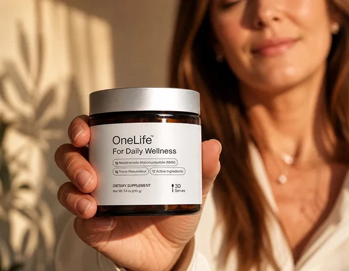 Holding a jar of OneLife